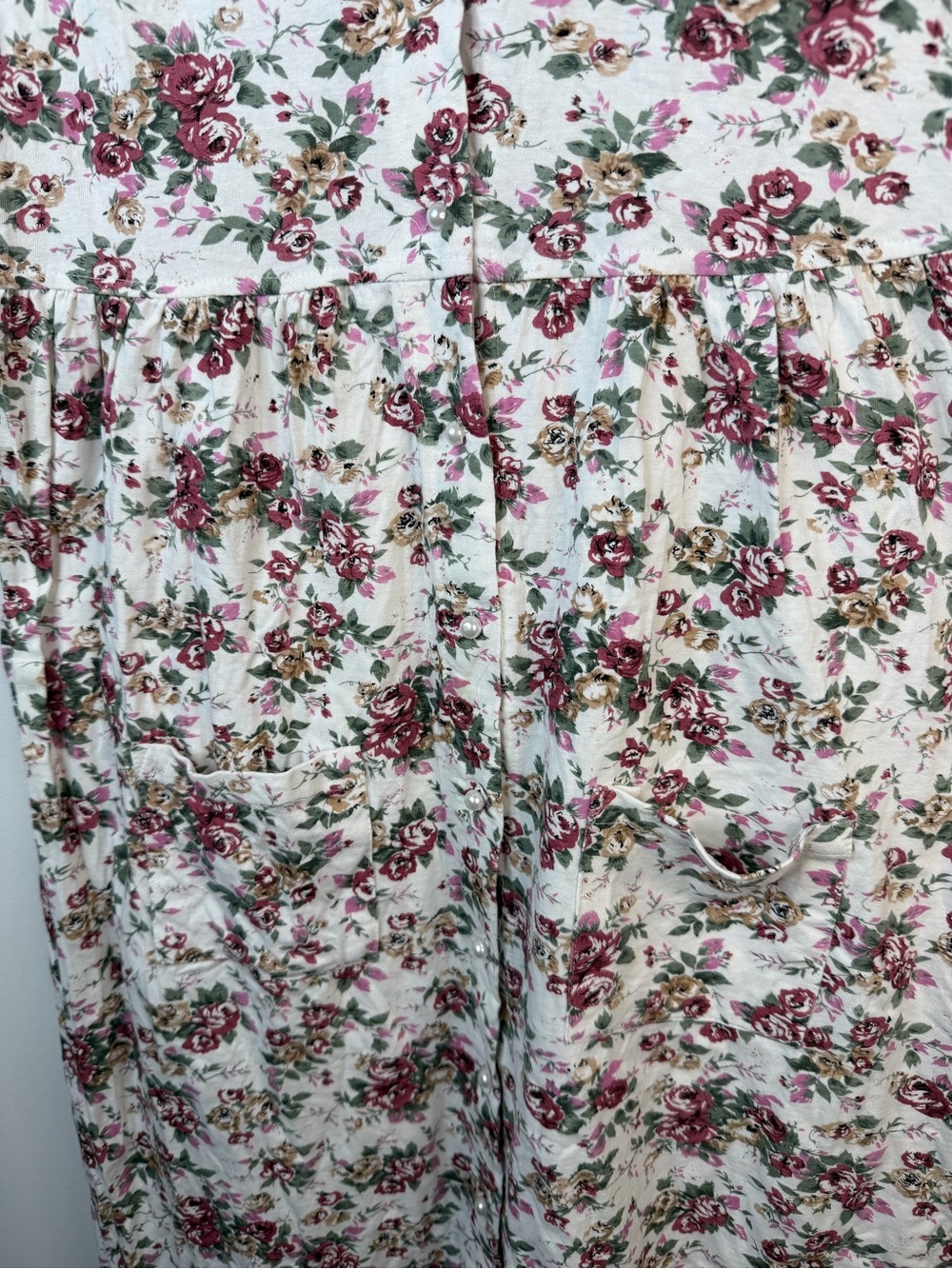 Vintage 90s Cotton Floral Cottagecore Button Front Midi Dress w Pockets medium - Picture 4 of 8